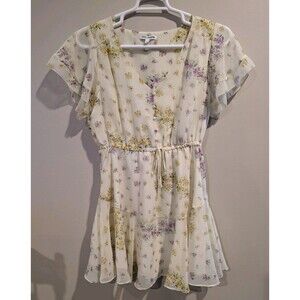 Steve Madden Yellow tiered lagenlook peasant floral dress vintage look long EUC